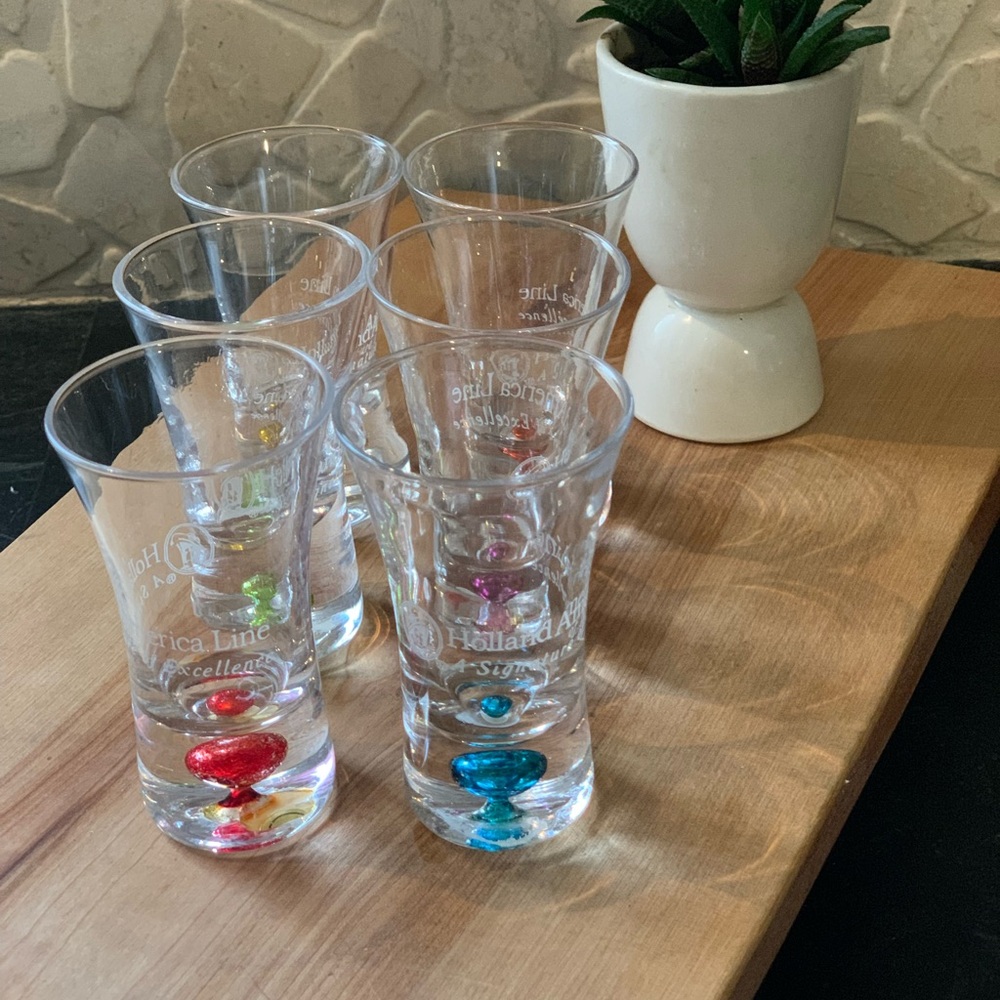 HOLLAND AMERICA LINE | Set of 6 | Bubble Base Liqueur/Cordial/Shot Glasses